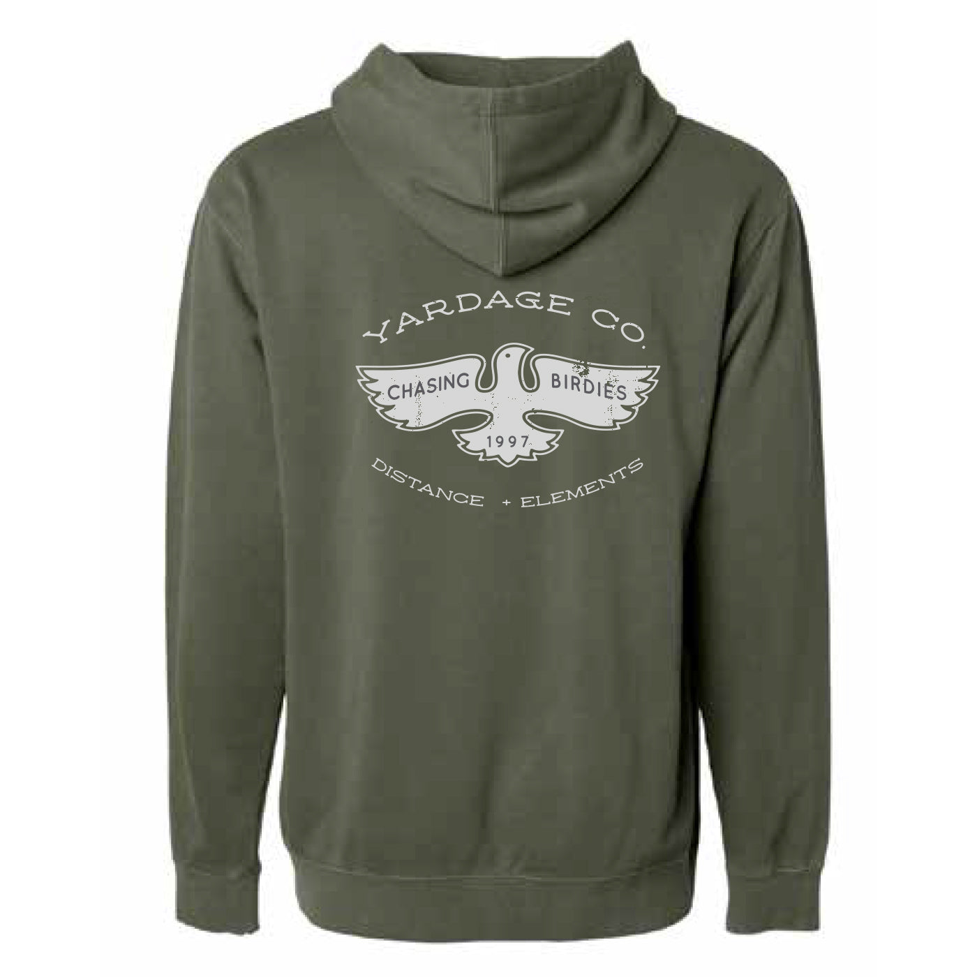 Back view of the Chasing Birdies Sweatshirt in Army