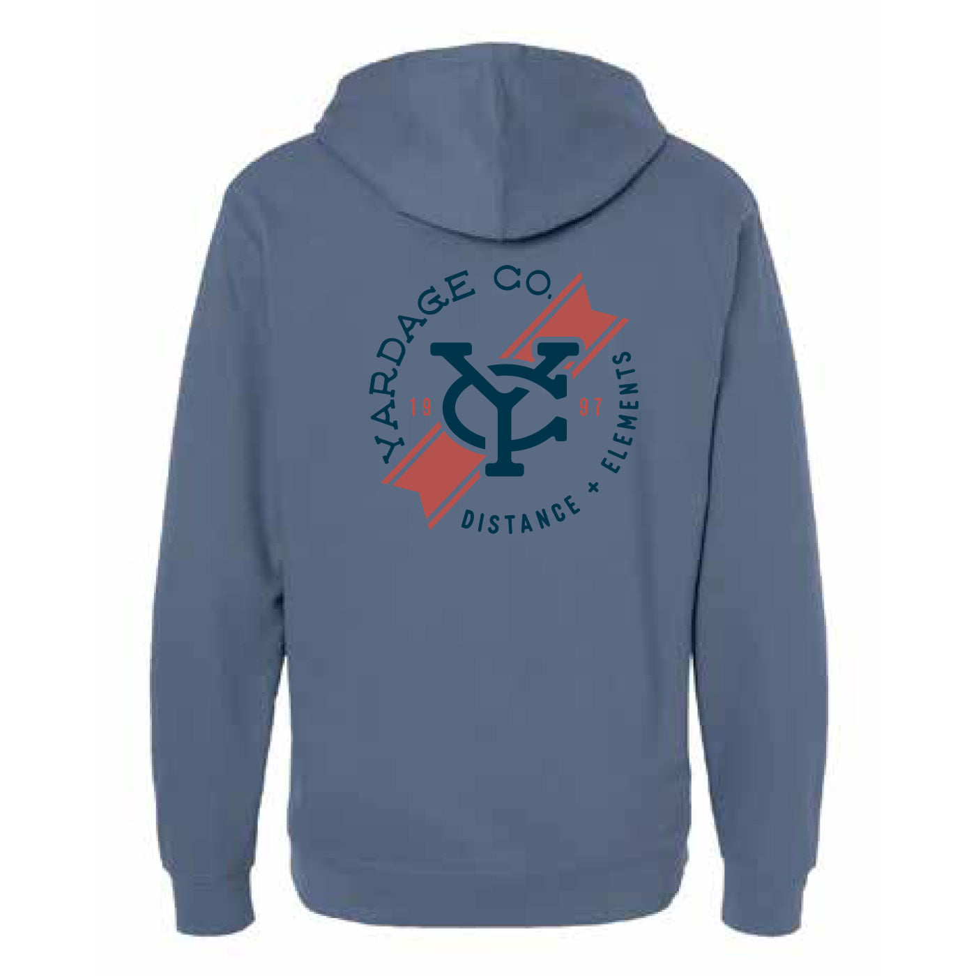 Back view of the Tahoe Sweatshirt in Storm Blue featuring the back graphic