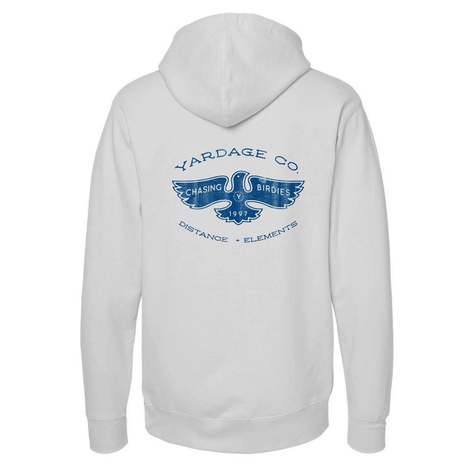 chasing birdies hoodie back view smoke color