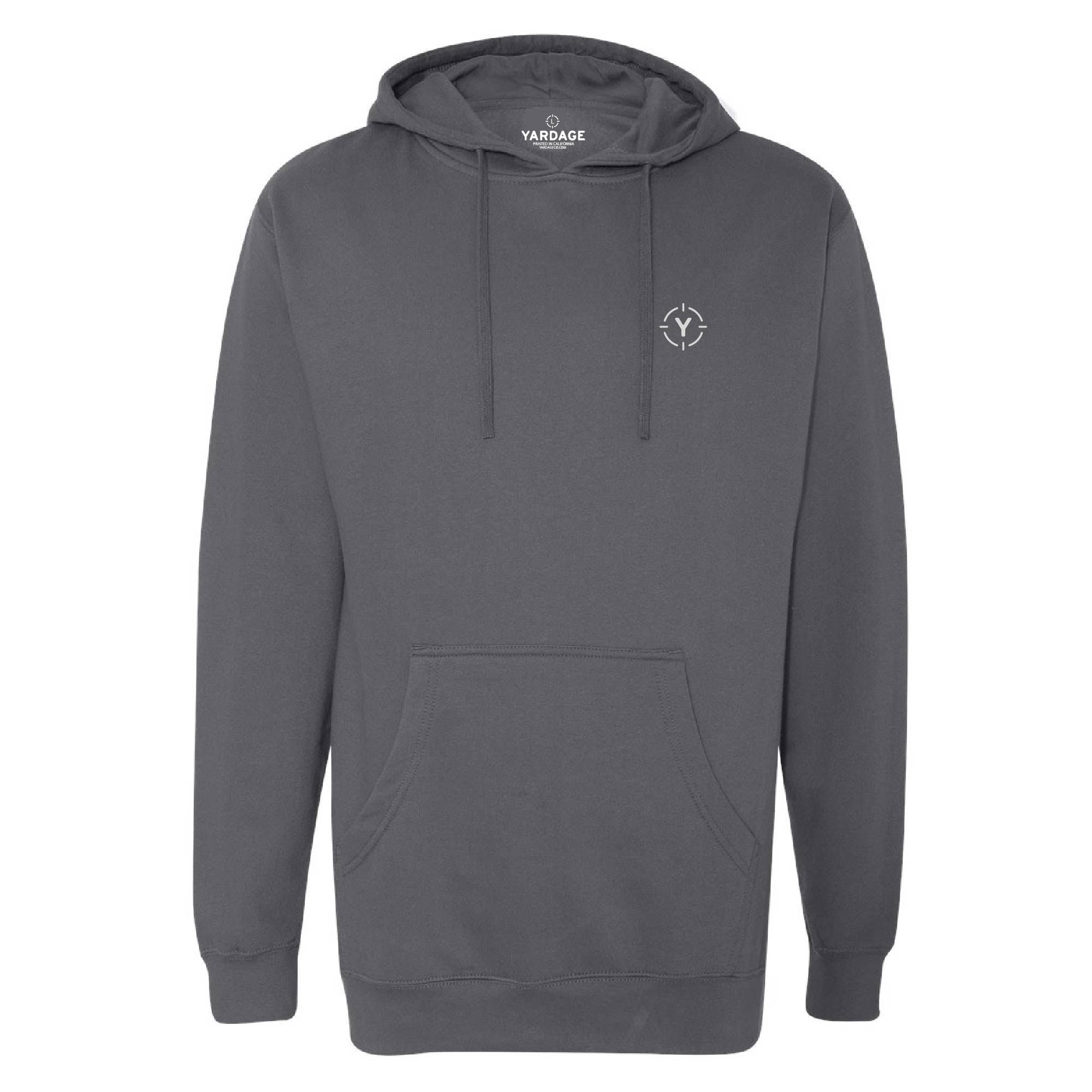 chasing birdies hoodie front view charcoal color