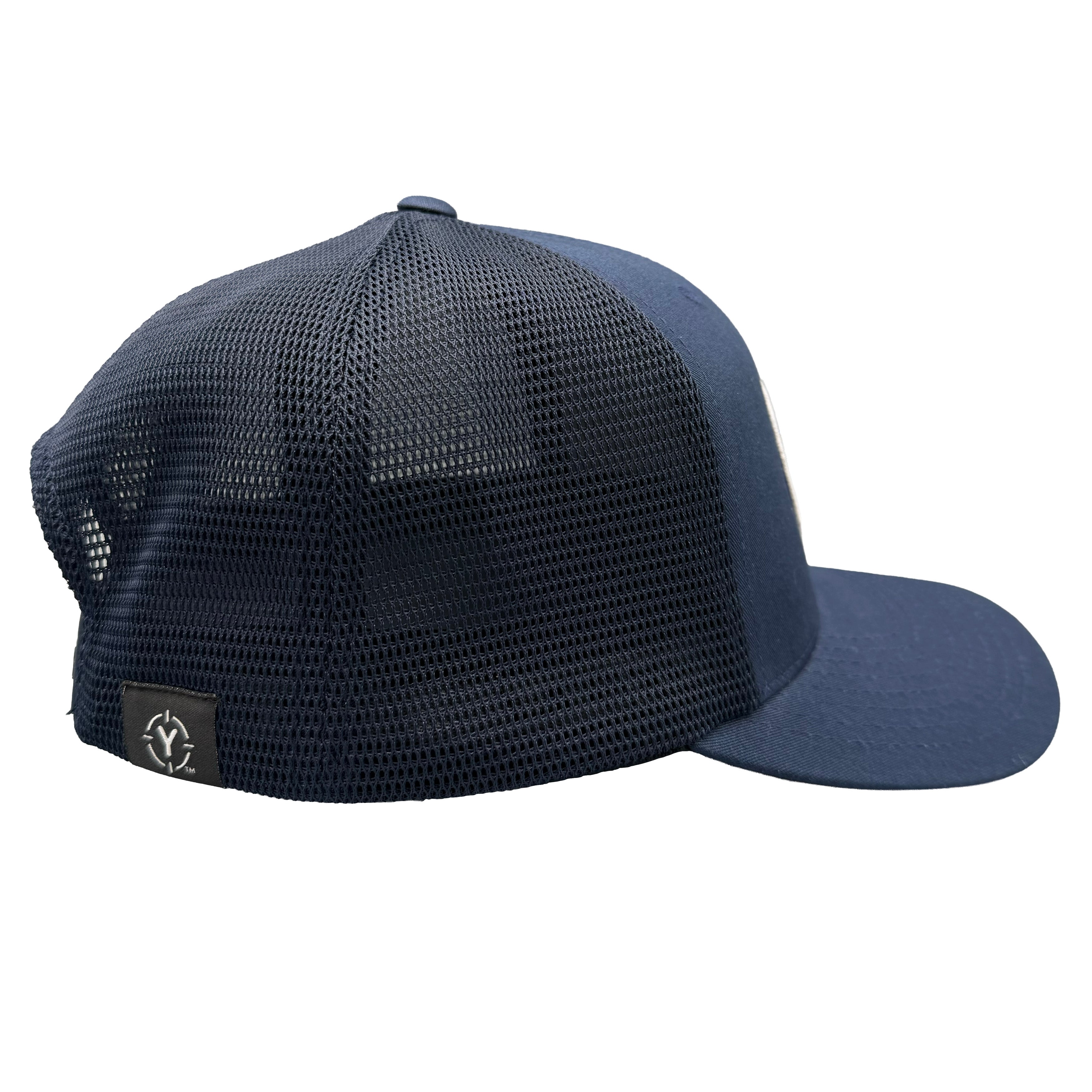 Navy blue mesh cap on a white background