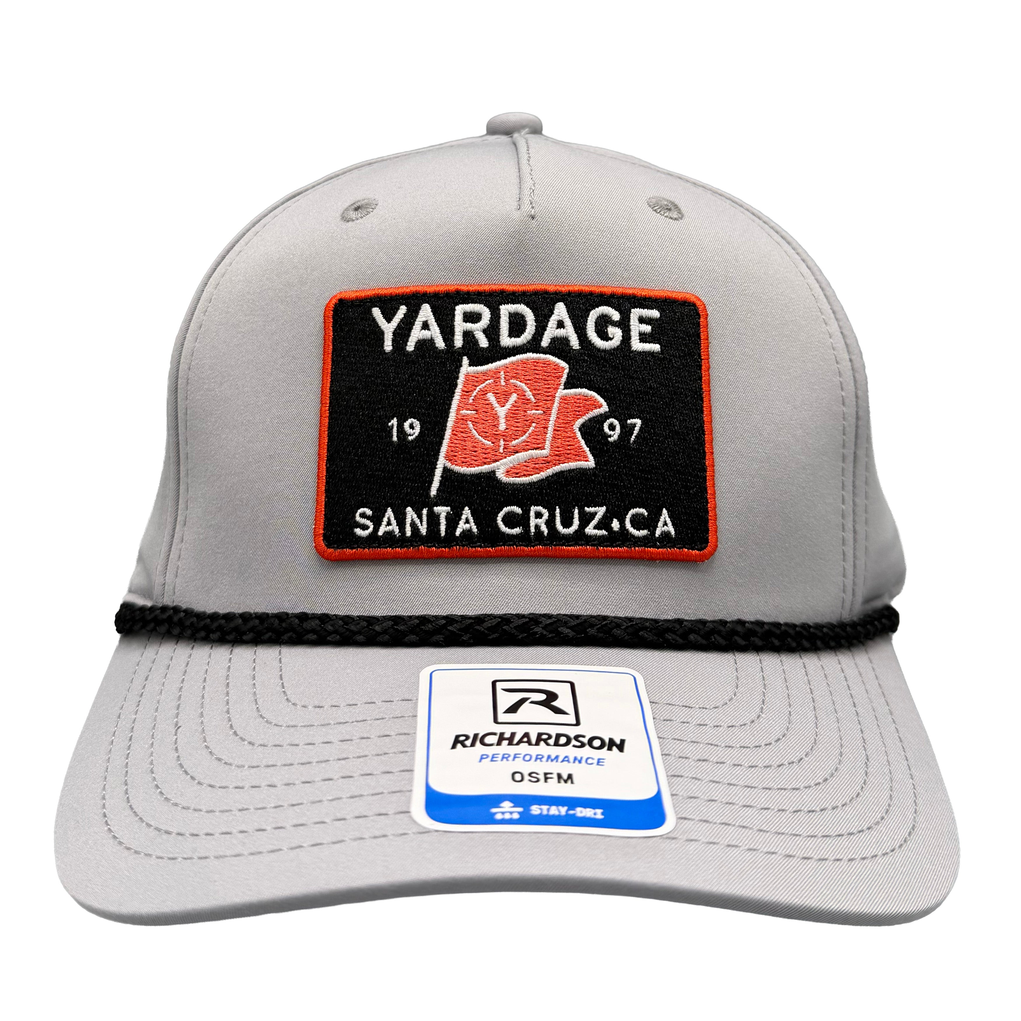 Gray cap with Yardage Santa Cruz CA patch and Richardson Performance label on a white background