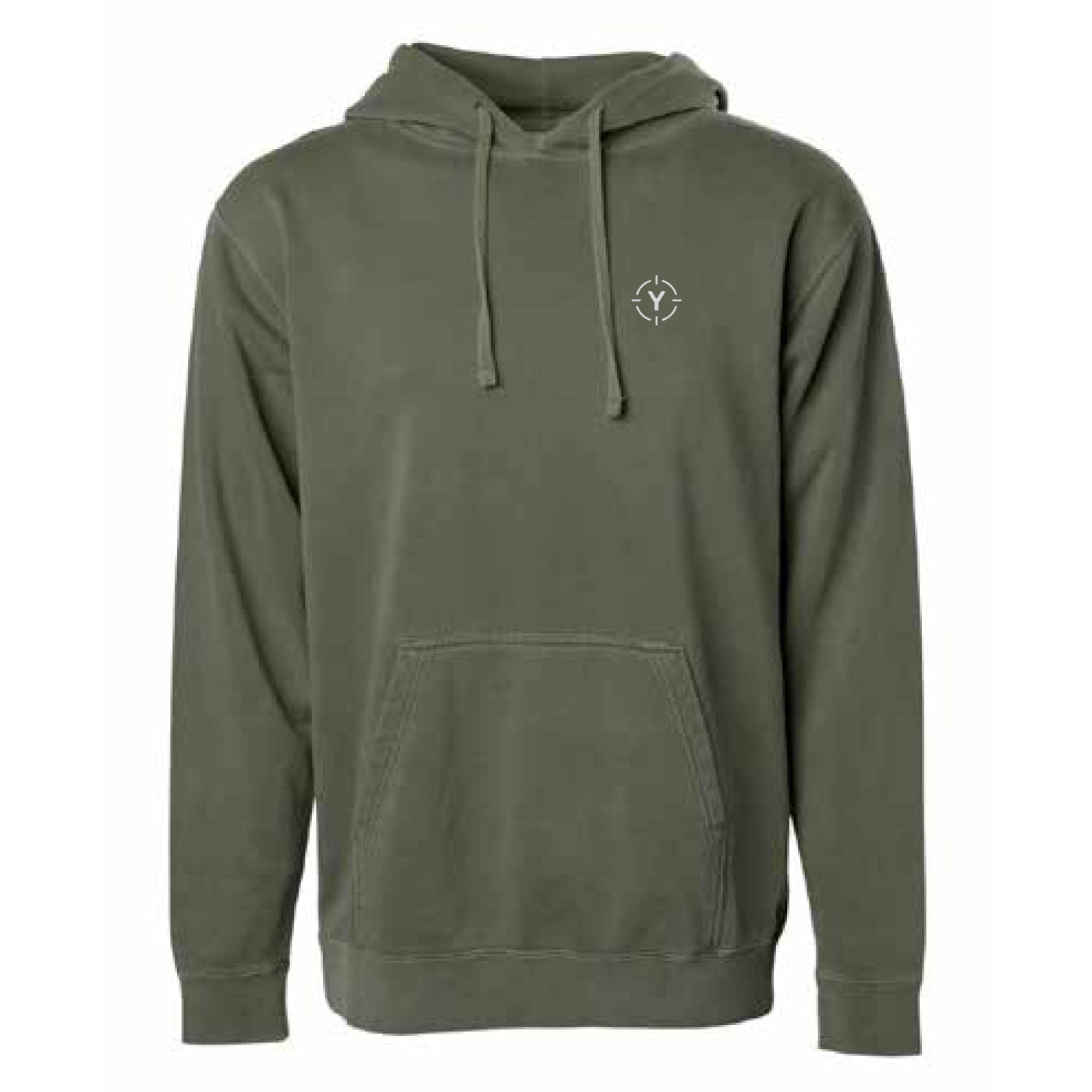 Front view of the Chasing Birdies Sweatshirt in Army