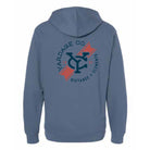 Back view of the Tahoe Sweatshirt in Storm Blue featuring the back graphic