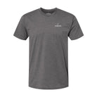Gray t-shirt with a small yardage logo on the chest against a white background