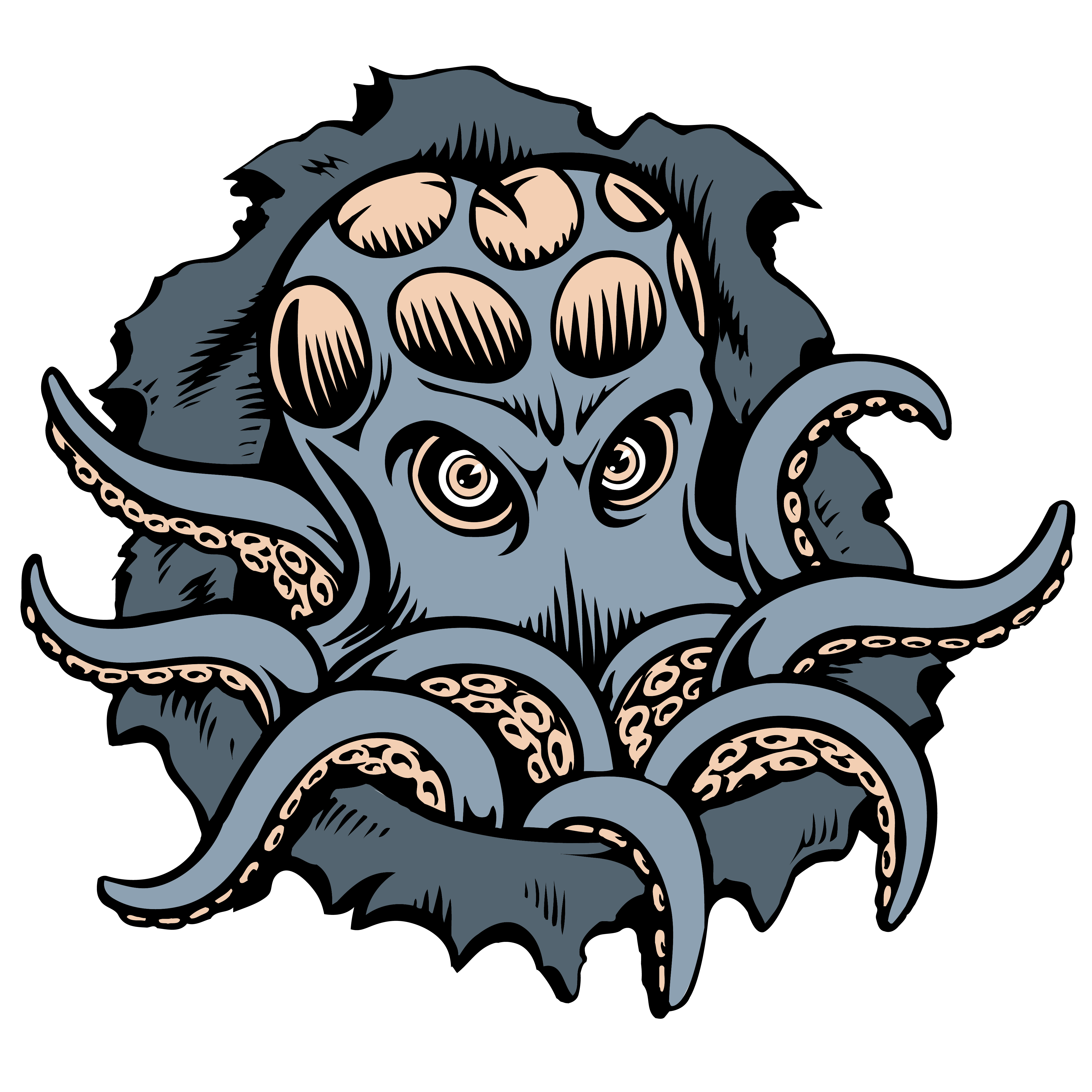 Cato graphics Illustration of a stylized octopus with multiple eyes on a white background