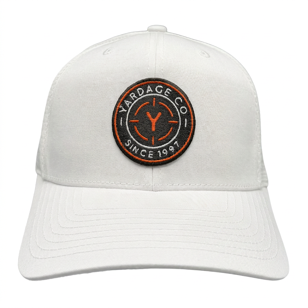 Yardage Circle Badge Curved Billed Trucker Hat front view