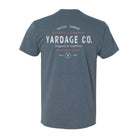 Blue t-shirt with 'Yardage Co.' text on the back against a white background