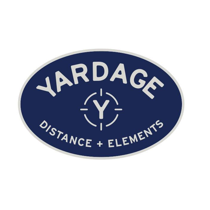 Yardage logo with 'Distance + Elements' text on a blue background