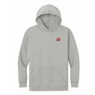 A light gray pullover hoodie with a small red shield logo on the left chest, displayed on a clean white background.