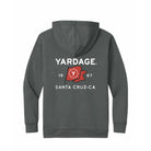 A dark gray hoodie shown from the back, featuring a white 'YARDAGE' logo and a red graphic with '1997' and 'SANTA CRUZ-CA' printed on the back.