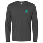 Dark gray Goat Hill Park long-sleeve shirt with a logo on the chest against a white background