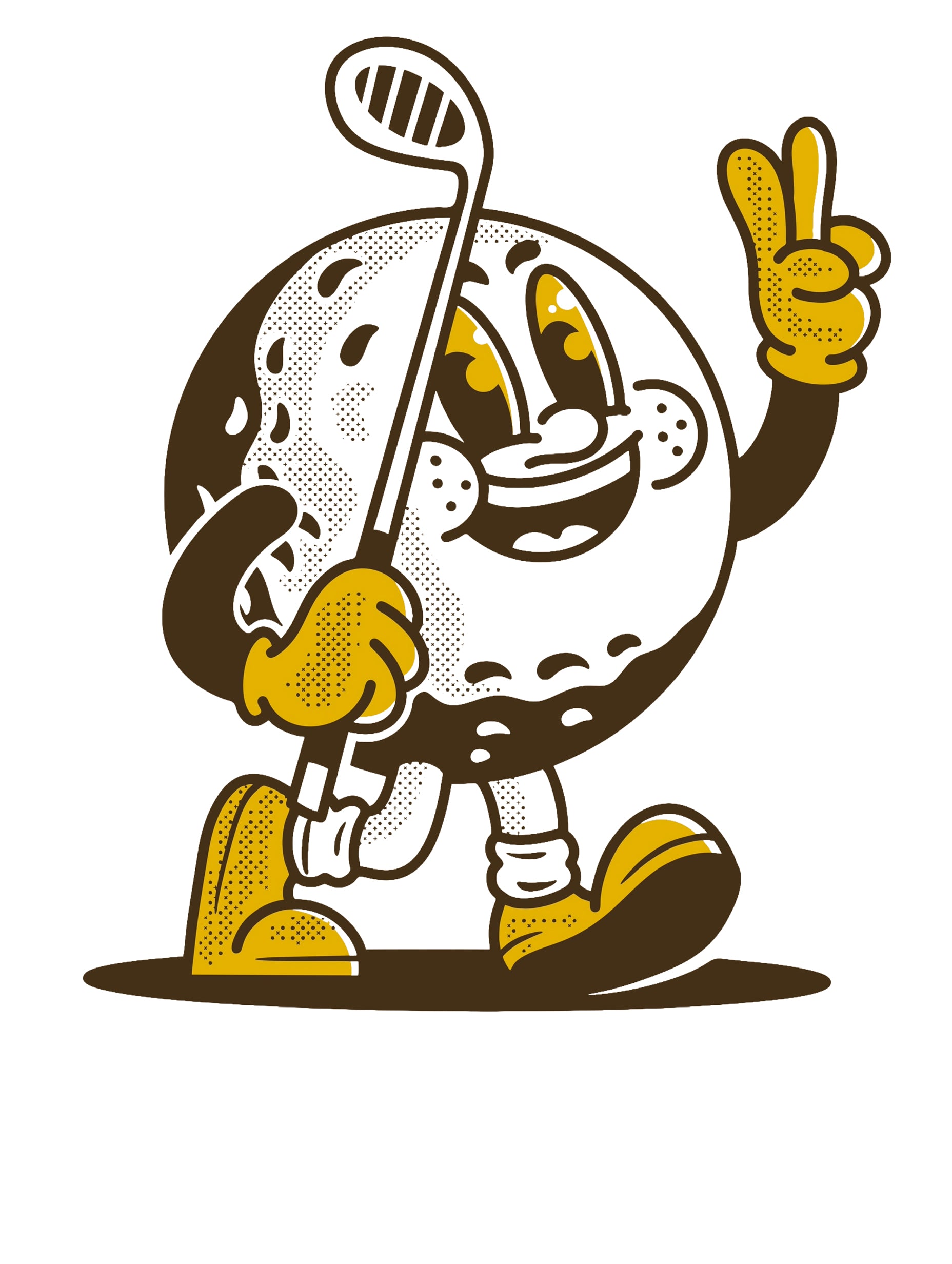 illustrated golf ball flashing a peace sign