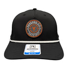 Black cap with a logo and brand label on a white background