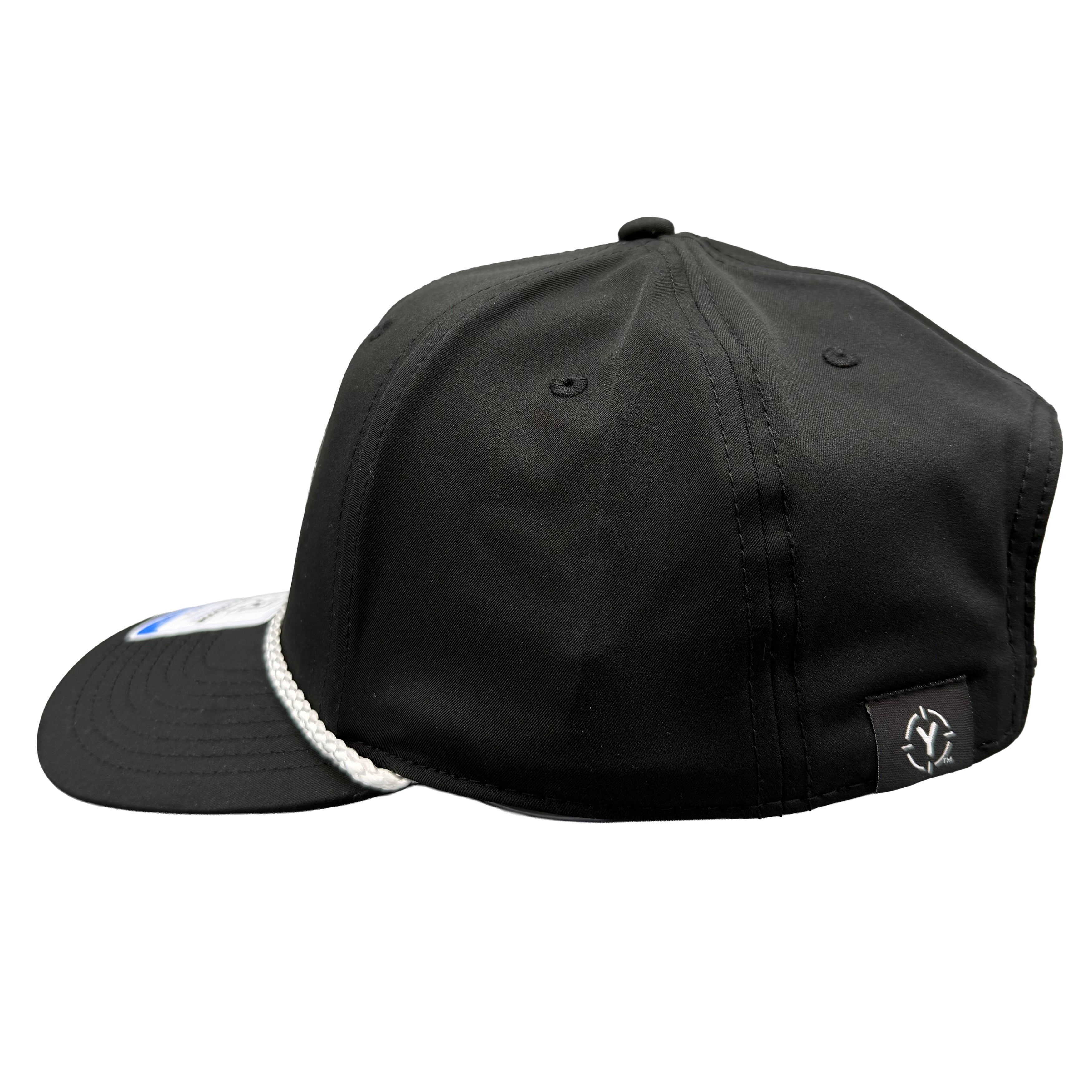 Black cap with white rim on a white background