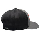 Black and gray cap with mesh back on a white background